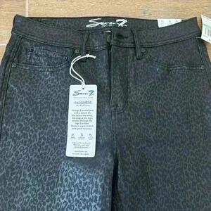 7 For All Mankind Sunrise Midrise Skinny Jeans Black Animal Print Leopard Stretc